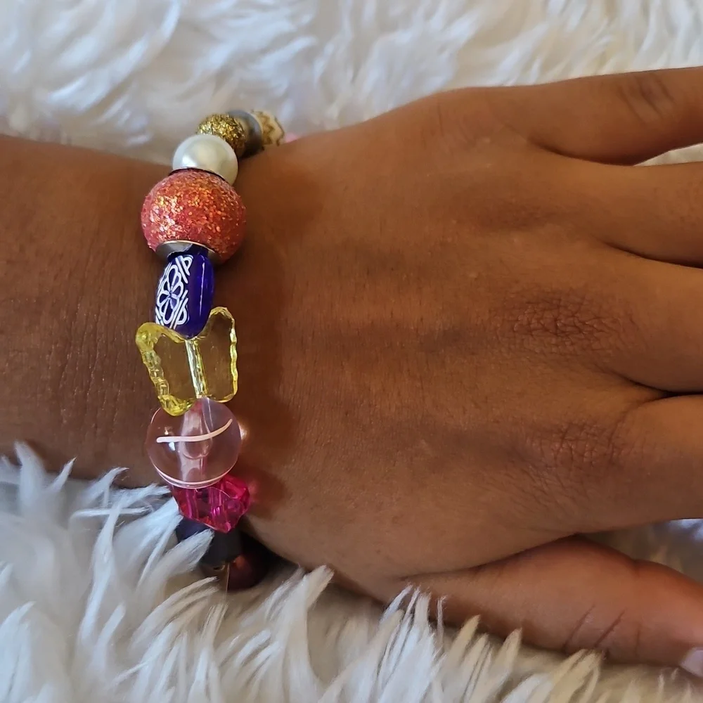 Handmade Bag Charm Accessory Colorful Beaded Bracelet stretchy kid's jewelry 4